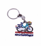 Sleutelhanger Fiets Blauw/wit Met Tulpenmand Amsterdam - Souvenir