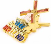 Magneetclip Metaal Molen Goud Holland - Souvenir