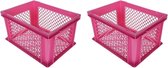 6x stuks roze kunststof fietskratten/opbergkratten 40 x 30 x 22 cm - Opbergen - Mandjes/kratjes