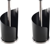 2x stuks zilveren/zwarte RVS keukenrolhouders rond 16 x 30 cm - Keukenpapier/keukenrol houder - Houders/standaards voor in de keuken