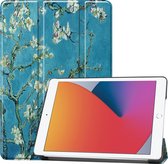 Hoes Geschikt voor iPad 10.2 2020 Hoes Book Case Hoesje Trifold Cover - Hoesje Geschikt voor iPad 8 Hoesje Bookcase - Bloesem