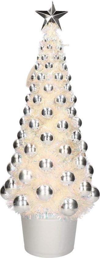 Afslachten vervangen omdraaien Complete kerstboom met ballen en lichtjes zilver 60 cm - Kunst... | bol.com