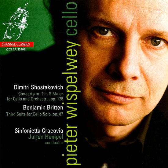 Close-up van het gezicht van Pieter Wispelwey, met de tekst "pieter wispelwey cello" verticaal.