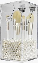 Parels | Plastic | Beige, Wit | Decoratie | Rond | Make-up organizer | Kwastenhouder | Cosmetica opbergdoos | Kwasten houder | Kwasten opbergen | Houder voor make-up kwasten | Kwas