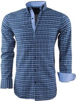Montazinni - Heren Overhemd - Geblokt - Navy - Groen