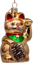 Vondels Glazen kerst decoratie hanger gouden lucky cat H9cm