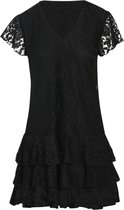 Cassis - Female - Korte jurk met volants en kant  - Zwart