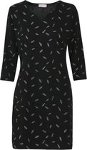 Cassis - Female - Rechte jurk met zilverkleurige verenprint  - Zwart
