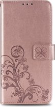 Klavertje Bloemen Booktype Samsung Galaxy A41 hoesje - Rosé Goud