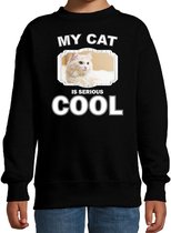 Witte kat katten trui / sweater my cat is serious cool zwart voor kinderen 3-4 jaar (98/104)