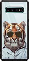 Samsung S10 Plus hoesje glass - Tijger wild | Samsung Galaxy S10+ case | Hardcase backcover zwart