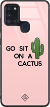 Samsung A21s hoesje glass - Go sit on a cactus | Samsung Galaxy A21s  case | Hardcase backcover zwart