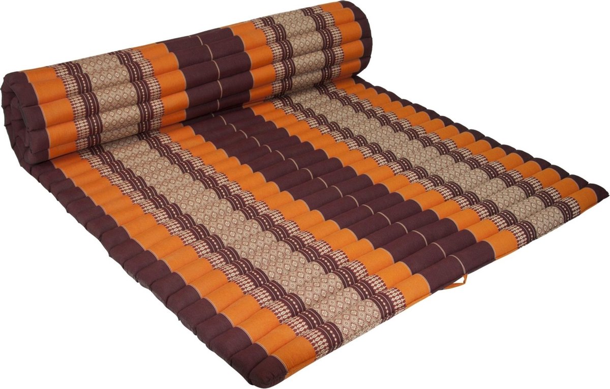 Fine Asianliving Thaise Mat Oprolbaar Matras 200x100x4.5cm Zwart Oranje Meditatie Mat Matras