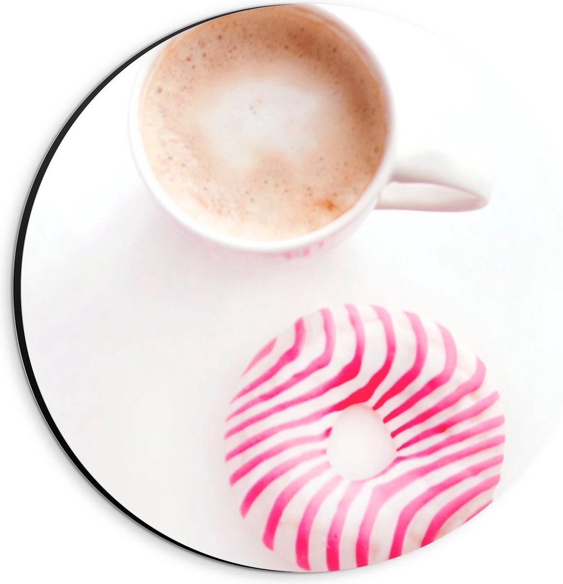 Dibond Wandcirkel - Kop Koffie met Donut - 20x20cm Foto op Aluminium Wandcirkel (met ophangsysteem)