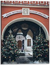Dibond - Kerstbomen voor Gebouw - 30x40cm Foto op Aluminium (Wanddecoratie van metaal)