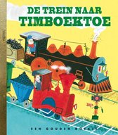 De boekomslag van 'De trein naar Timboektoe' toont een rode trein en een grote zwarte trein die naast elkaar rijden, met de titel bovenaan.
