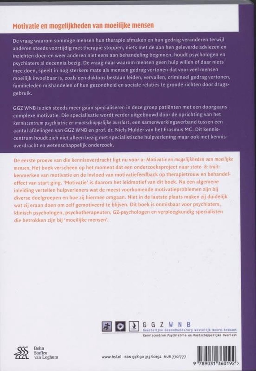 Motivatie en mogelijkheden bij moeilijke mensen - back cover