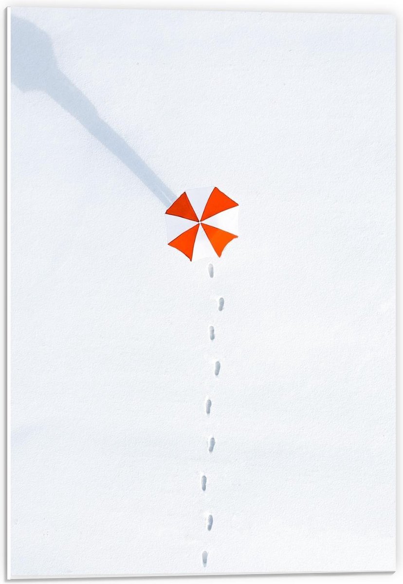 Forex - Parasol met Voetstappen - 40x60cm Foto op Forex
