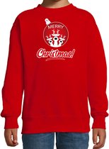 Rendier Kerstbal sweater / Kerst trui Merry Christmas rood voor kinderen - Kerstkleding / Christmas outfit 5-6 jaar (110/116)