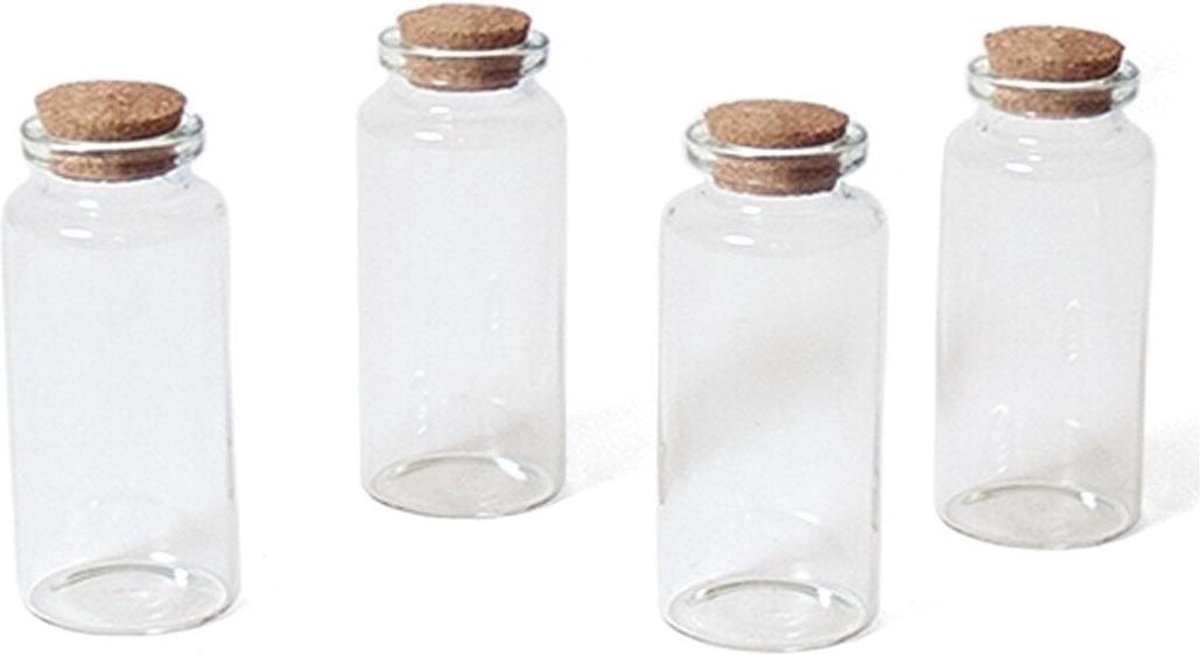 20x Kleine transparante glazen flesjes met kurken dop 38 ml - Hobby set  mini glazen... | bol.com