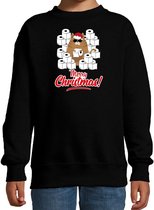 Foute Kerstsweater / Kerst trui met hamsterende kat Merry Christmas zwart voor kinderen- Kerstkleding / Christmas outfit 3-4 jaar (98/104) - Kersttrui