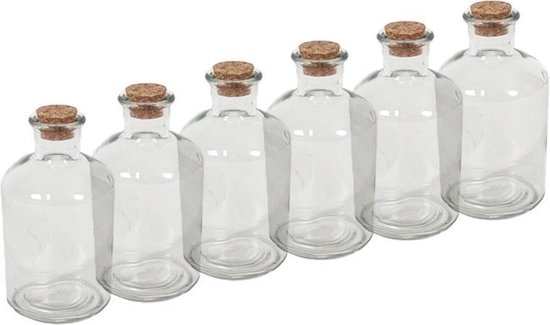 6x Transparante glazen flessen met kurken dop 250 ml - Woondecoratie - | bol.com