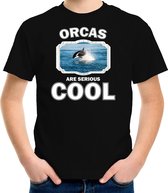 Dieren orka vissen t-shirt zwart kinderen - orcas are serious cool shirt  jongens/ meisjes - cadeau shirt orka/ orka vissen liefhebber L (146-152)