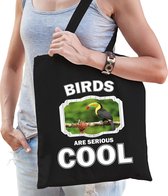 Dieren toekan  katoenen tasje volw + kind zwart - birds are cool boodschappentas/ gymtas / sporttas - cadeau toekans fan