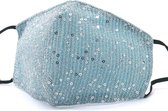 Mondkapje met Pailletten - Neusbeugel - Ruimte voor Filter - Mondmasker voor niet-medisch gebruik - Katoen - Wasbaar - Herbruikbaar - 21x13 cm - Blauw