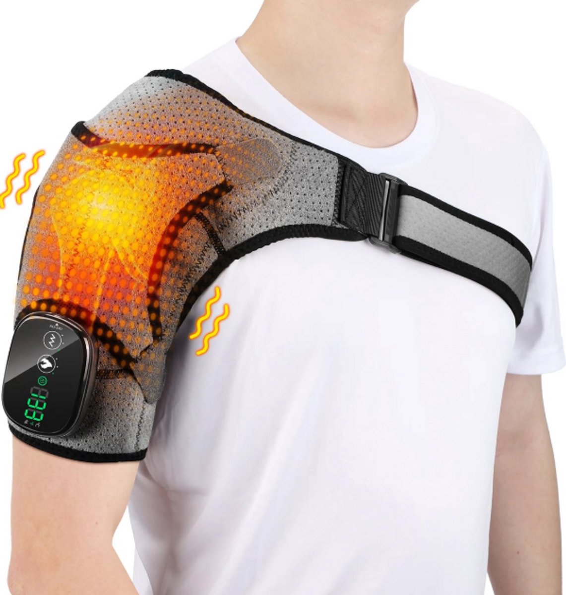 Elektrische Verwarming Massage Pad voor Schouders – 3-Snelheden Instelbare Verhitte Rug- en Schouderbrace, Draagbare Relaxerende Nek- en Schoudermassageband | Massageapparaat Schouders en Nek