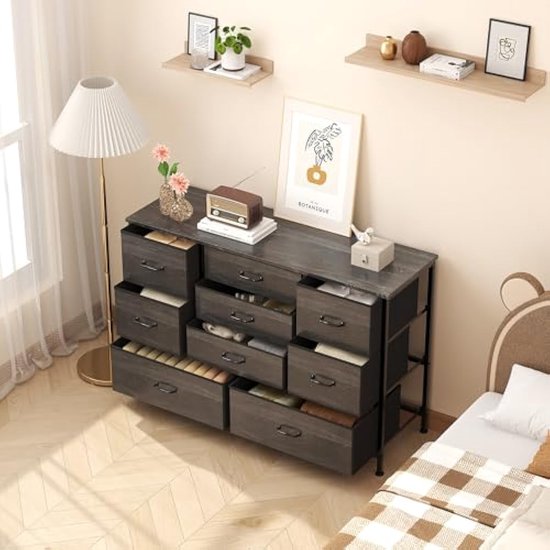 FOREHILL Commode met 6 laden, highboard, wit, ladekast, sideboard voor slaapkamer, hal, woonkamer, 60 x 40 x 118,5 cm, van hout