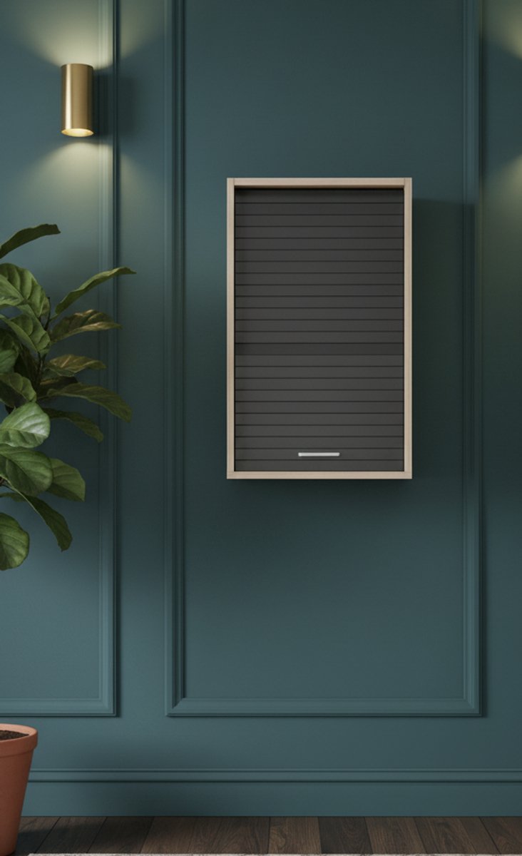 Multifunctionele Keuken Opbergkast met Schuifgordijn – Wandkast & Aanrechtkast 40x72 cm – 2 Verstelbare Planken – MDF Hout – Zwart – Novihome