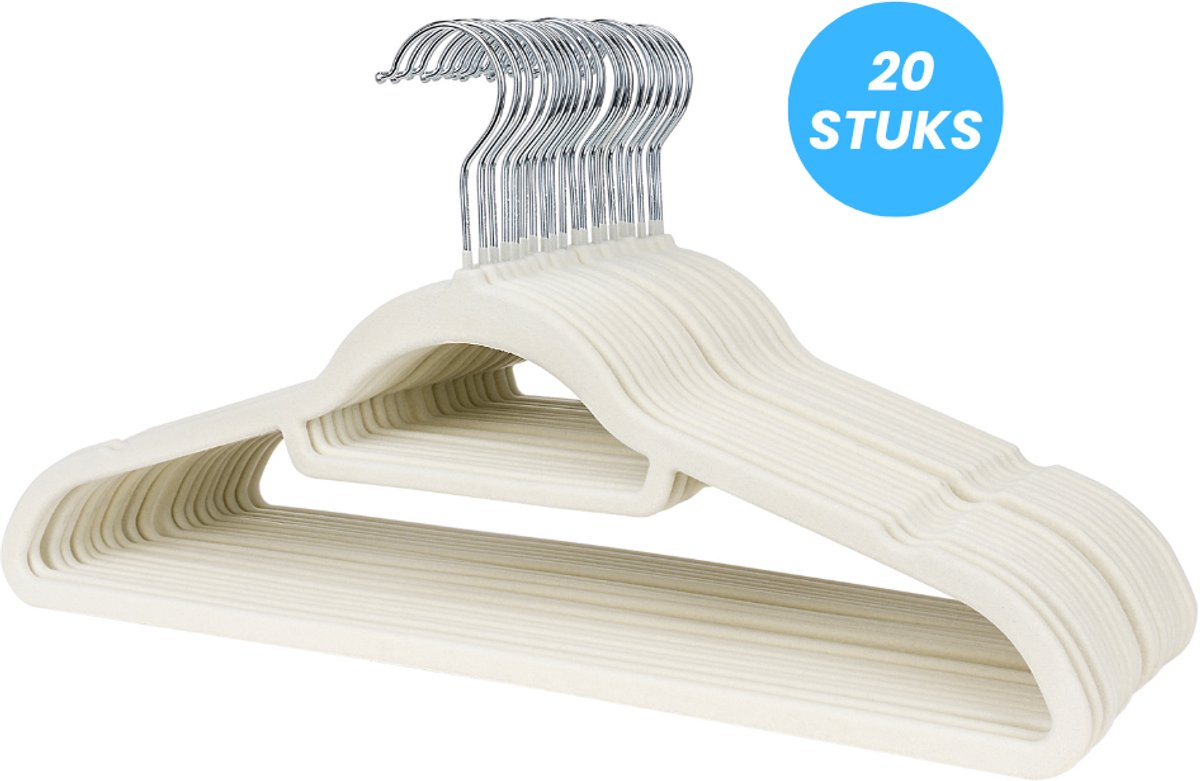 Monza Home® Kledinghangers – Kleerhangers Antislip - 20 Stuks – Fluweel Wit – Ruimtebesparend Broekhangers – Sterk & Dun Design