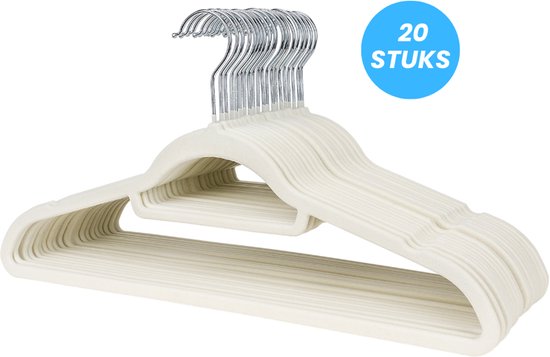 Cintres Monza Home – Antidérapants – Lot de 20 – Wit velours – Gain de place pour pantalons – Design résistant et fin