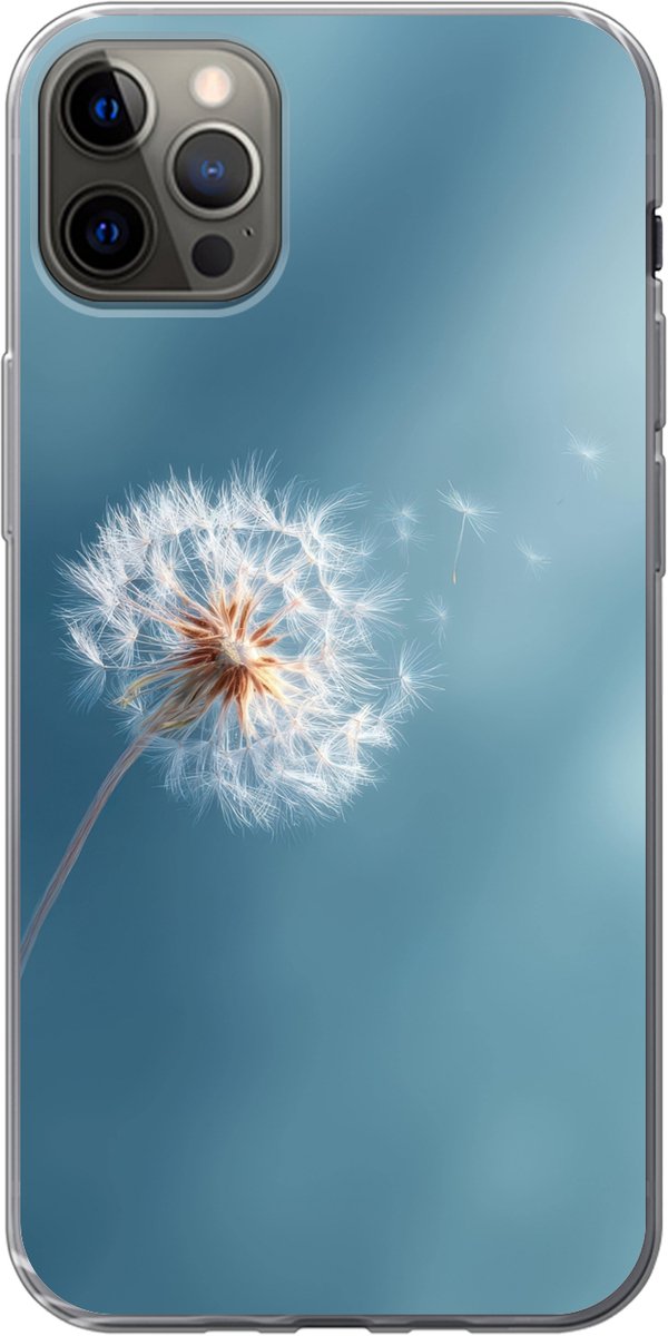 Telefoonhoesje Geschikt voor iPhone 12 Pro Max hoesje - Paardenbloem - Wind - Blauw - Siliconen Telefoonhoesje Telefoonhoesje