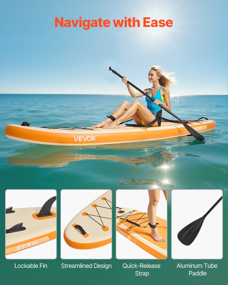VEVOR Opblaasbaar Stand Up Paddle Board (323 x 83,8 x 15,2 cm) Paddleboard met één zitplaats, complete set inclusief pomp, peddel, vin, rugzak, enkelband, riem, voor tieners en volwassenen – foto 2