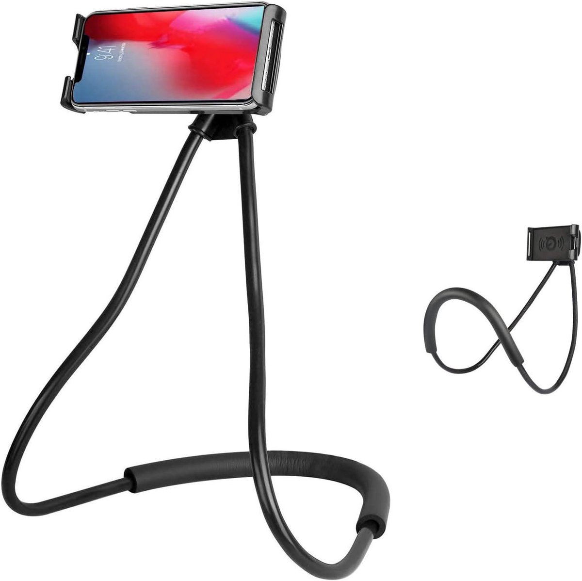 CSGoods - Flexibele mobiele telefoon houder voor hangend op nek - Geschikt voor 4-7.3 inch smartphones - Draagbare ketting standische beugel (zwart)