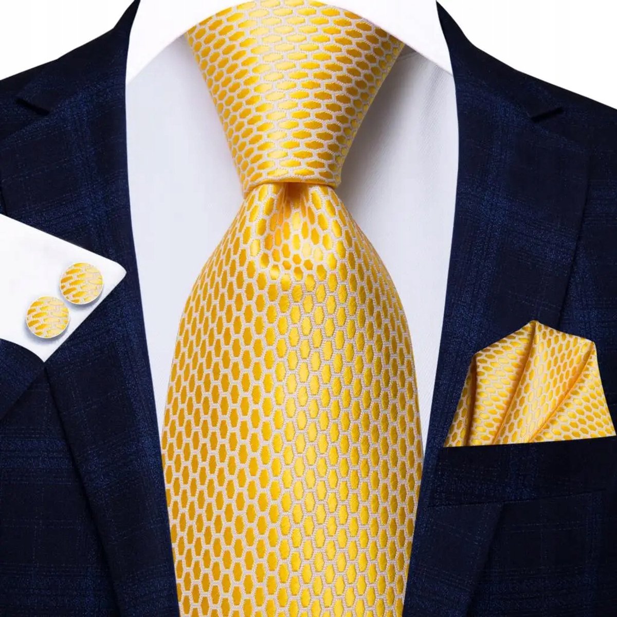 Zijden Jacquard Set: Knoop, Manchetknopen & Pochet - Luxe Heren Accessoires