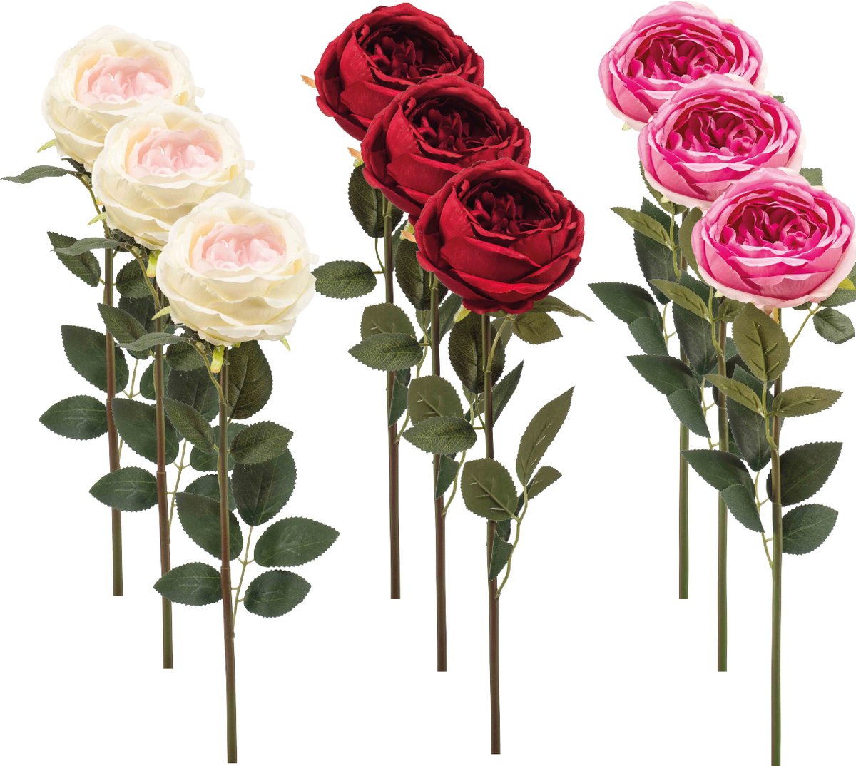 Emerald - Kunstbloem Roos Joelle 65cm - Set van 9 - Kunstplant voor binnen
