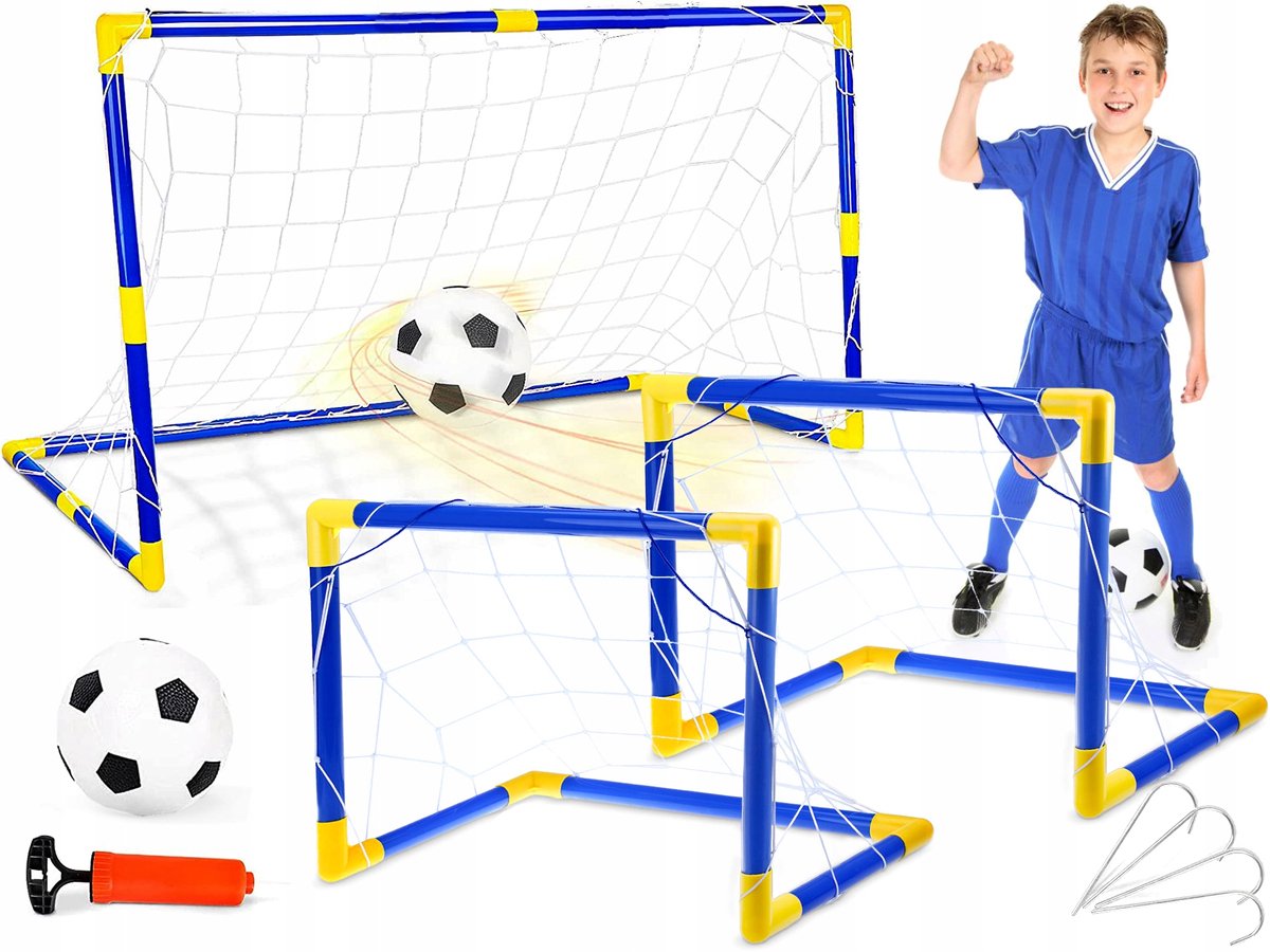 Voetbaldoel 2-in-1: Grote of 2 Kleine Draagbare Doelen met Bal & Pomp