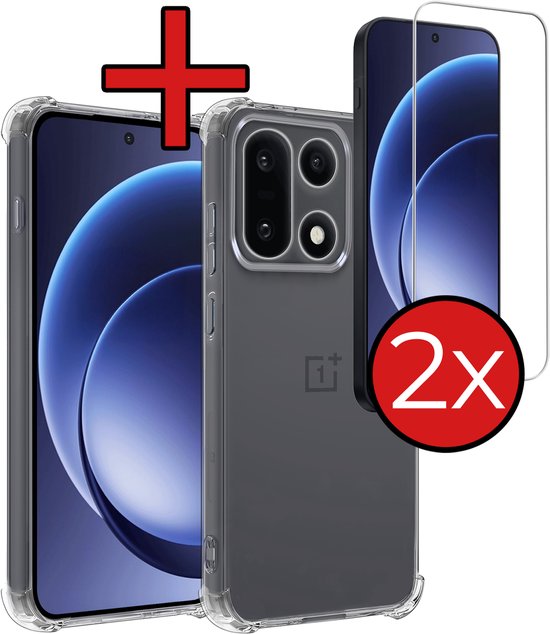 Coque de protection antichoc en Siliconen transparent pour OnePlus 15, avec 2 OnePlus protecteurs d'écran inclus.