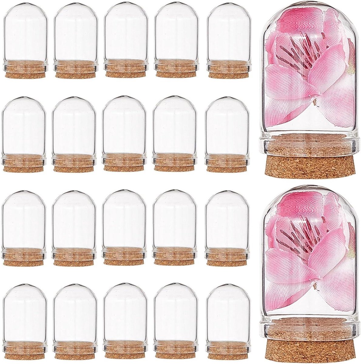 CSGoods - Glazen Cloche Dome Bell Jar Flessen Mini Display Stand met Kurk Base - Terrarium Cabochons voor Bewaarde Bloem, Bruiloft, Xmas Party - Kunst, Kleine Projecten - 20 Stks, 8ml
