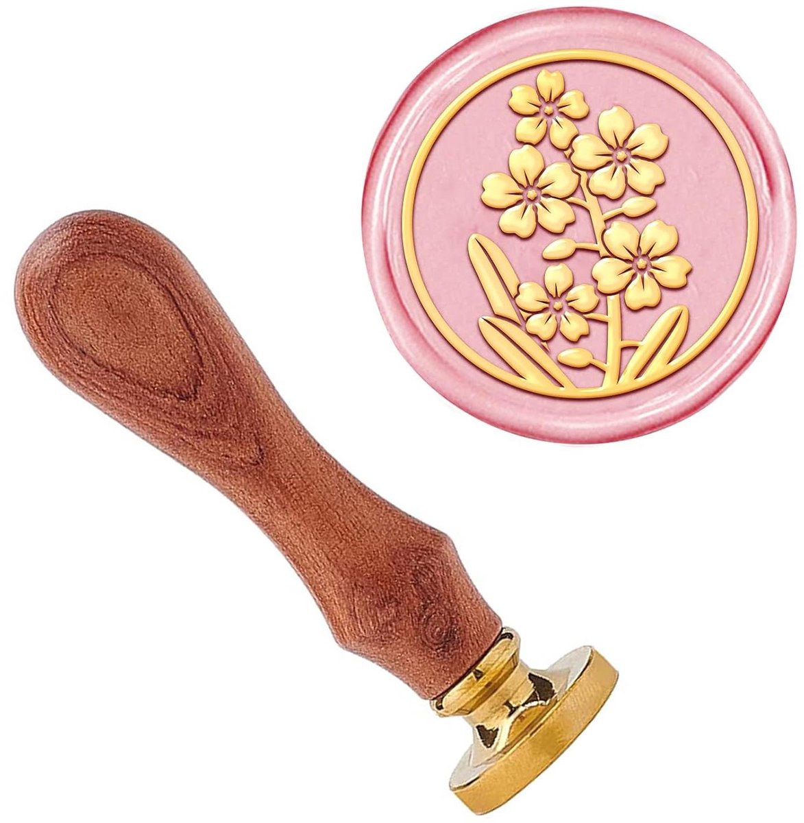 CSGoods - Wax Seal Stempel Bloem Retro 25mm Niet Vergeten Met Verwijderbaar Messing Hoofd - Houten Handvat voor Enveloppen, Uitnodigingen en Bruiloftsdecoratie