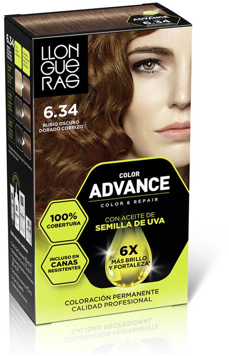 Permanente kleur Llongueras COLOR ADVANCE Nº 6,34-Rubio Oscuro Dorado Cobrizo