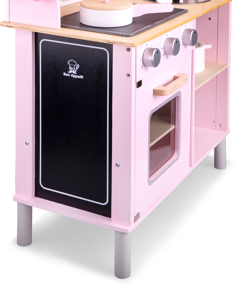 Woet® Houten Speelgoed Kinderkeuken - Speelkeukentje met Kookplaat met Licht en Geluid - Speelkeuken Roze met Diverse Accessoires - Werkbladhoogte 55 cm - Rollenspel - Vanaf 3 Jaar — afbeelding 4