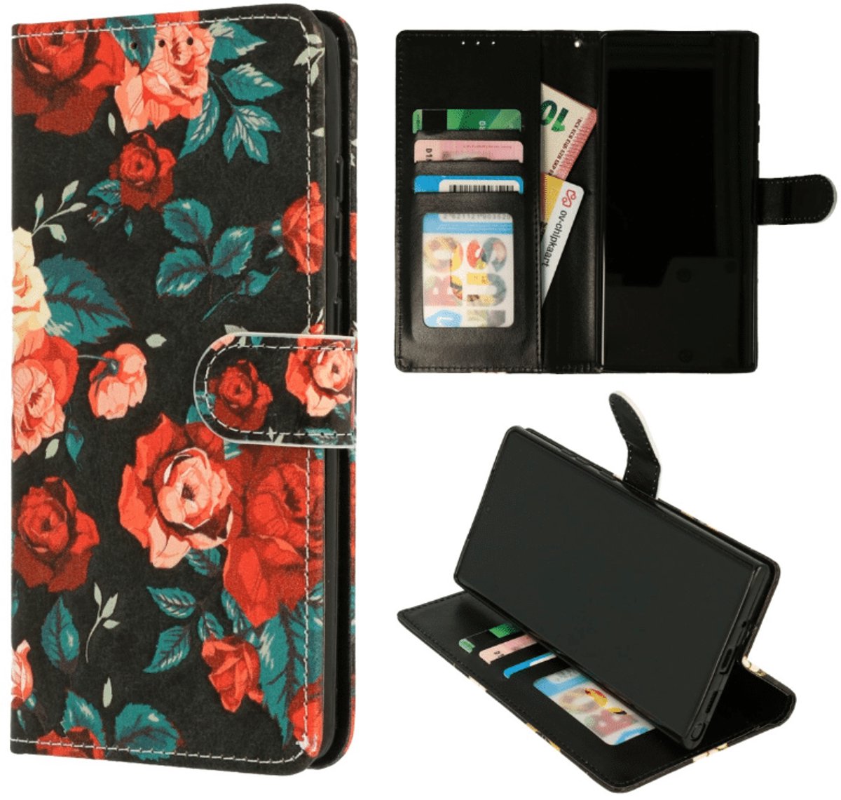 Cityhoesje - Bookcase – Geschikt voor – Samsung S24 FE – Bloemen Rood