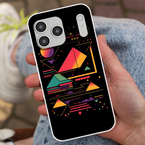 Telefoonhoesje Geschikt voor iPhone 17 Pro max hoesje - Piramides - Cirkels - Neonkleuren - Geometrisch - Siliconen Telefoonhoesje Telefoonhoesje