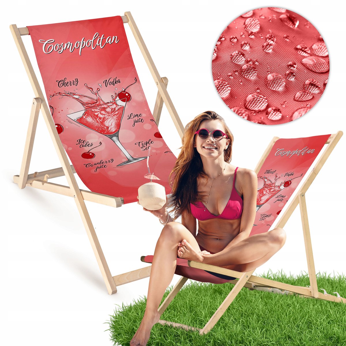 Houten ligstoel met print - Comfortabel voor strand, terras & balkon