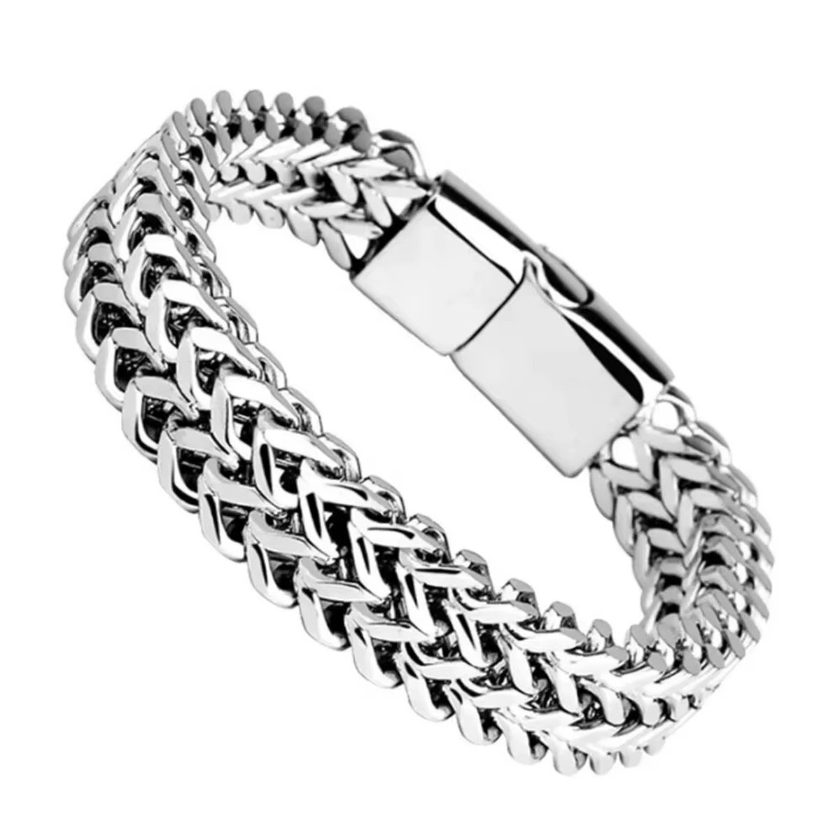 Fler® | Brede Zilverkleurige Herenarmband - 21cm | Armband Zilver | Vlinder sluiting | Elegante heren armband | Valentijnsdag Cadeau | Sinterklaas kado | Kerstcadeau | Verjaardagsgeschenk | Vriendschap