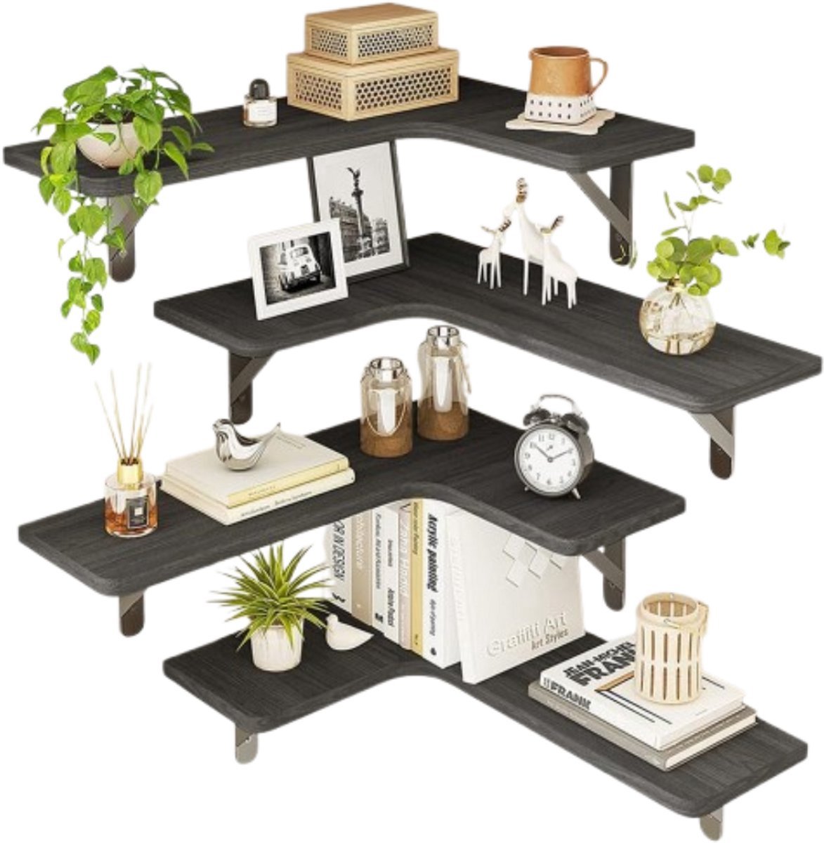 Thuys – Wandplank – Houten Plank Wandmontage – Organizer Voor Slaapkamer Keuken Badkamer – Zwart